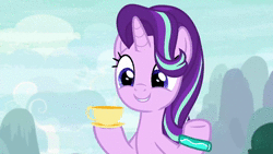 Size: 1920x1080 | Tagged: safe, derpibooru import, screencap, starlight glimmer, trixie, pony, unicorn, student counsel, angry, angry tea drinking, animated, cup, drinking, eye contact, female, food, frown, glowing horn, horn, looking at each other, magic, magic aura, mare, pouting, sound, tea, teacup, telekinesis, trixie is not amused, unamused, webm