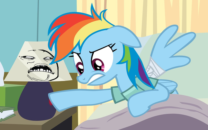 Size: 1131x707 | Tagged: safe, artist:swabhard, derpibooru import, edit, edited screencap, screencap, rainbow dash, pony, read it and weep, gritted teeth, lamp, meme face, sweet jesus