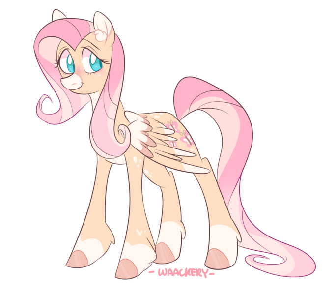 Size: 2671x2343 | Tagged: safe, artist:waackery, derpibooru import, fluttershy, pegasus, pony, alternate design, colored hooves, colored wings, ear fluff, female, looking sideways, mare, simple background, smiling, snip (coat marking), socks (coat marking), solo, standing, three quarter view, transparent background, two toned mane, wings