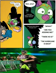 Size: 775x1000 | Tagged: cheerilee, cloverleaf, derpibooru import, edit, hurricane helms, idw, meme, safe, spoiler:comic, spoiler:comic29, surprise entrance meme, the hurricane, wwe