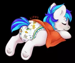 Size: 1081x906 | Tagged: safe, artist:liffu, derpibooru import, oc, oc:hooklined, pony, baby, baby pony, blanket, commission, diaper, female, filly, sleeping, ych result