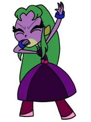 Size: 774x1033 | Tagged: safe, artist:lsalusky, derpibooru import, spike, barely pony related, beatboxing, dragon human hybrid, female, palette swap, recolor, starfire, teen titans go