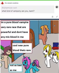 Size: 837x1023 | Tagged: safe, artist:ask-luciavampire, derpibooru import, oc, earth pony, pegasus, pony, unicorn, vampire, vampony, tumblr:the-vampire-academy, 1000 hours in ms paint, academy, ask, school, tumblr