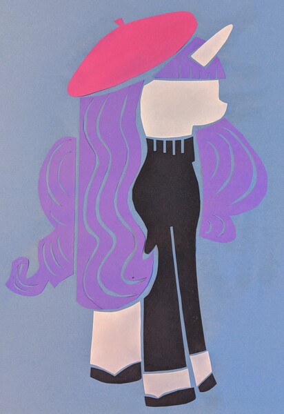 Size: 2082x3031 | Tagged: safe, artist:the-flying-vee, derpibooru import, rarity, pony, unicorn, sweet and elite, beatnik rarity, becoming popular, beret, clothes, craft, hat, papercraft, solo, sweater