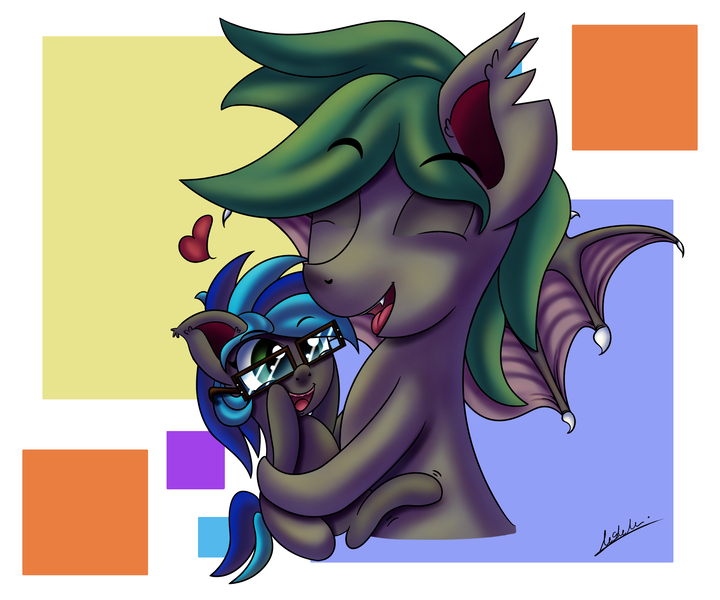 Size: 3000x2500 | Tagged: safe, artist:draconightmarenight, derpibooru import, oc, oc:draco night, oc:summer breeze, bat pony, pegasus, pony, adorable face, bat pony oc, bat wings, commission, cute, father and child, father and daughter, father's day 2019, female, male, pegasus oc, wings