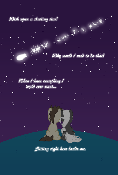 Size: 1495x2202 | Tagged: safe, artist:zacatron94, derpibooru import, oc, oc:blank novel, oc:captain white, pegasus, pony, unicorn, female, male, mare, night, oc x oc, shipping, shooting star, stallion, straight, whitenovel