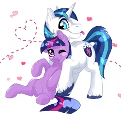 Size: 1842x1748 | Tagged: safe, artist:ali-selle, derpibooru import, shining armor, twilight sparkle, pony, unicorn, bbbff, blushing, brother and sister, chest fluff, cute, female, heart, male, mare, one eye closed, shining adorable, sibling love, siblings, simple background, sparkle siblings, stallion, tongue out, twiabetes, unicorn twilight, white background, wink