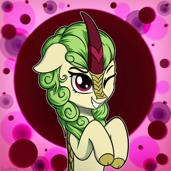 Size: 3000x3000 | Tagged: artist:adagiostring, background kirin, cute, derpibooru import, eye, eyes, floppy ears, kirin, my little pony, one eye closed, safe, smiling, solo, spring glow, wink