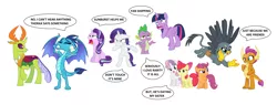 Size: 7960x3016 | Tagged: safe, derpibooru import, edit, editor:proto29, apple bloom, gabby, princess ember, rarity, scootaloo, smolder, spike, starlight glimmer, sweetie belle, thorax, twilight sparkle, twilight sparkle (alicorn), alicorn, changedling, changeling, dragon, earth pony, gryphon, pegasus, pony, unicorn, changeling x dragon, cutie mark crusaders, embrax, engrish, female, implied emberspike, implied gay, implied scootaspike, implied shipping, implied spikebelle, implied spikebloom, implied starburst, implied straight, implied thoraxspike, king thorax, male, shipping, simple background, sparity, straight, text, white background