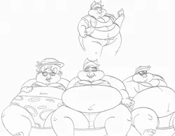 Size: 3250x2533 | Tagged: applefat, applejack, artist:catstuxedo, bbw, breasts, chubby cheeks, clothes, derpibooru import, eating, fat, fat boobs, female, human, humanized, lineart, monochrome, morbidly obese, obese, rainblob dash, rainbow dash, raritubby, rarity, ssbbw, suggestive, sunbathing, sunglasses, swimsuit, trio, trio female, weight gain