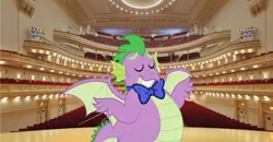 Size: 3824x1992 | Tagged: adult, adult spike, artist:aleximusprime, artist:disneymarvel96, bowtie, chubby, concert hall, conductor, conductor's baton, derpibooru import, dragon, dragons in real life, edit, fat, fat spike, older, older spike, safe, spike, vector, vector edit, winged spike