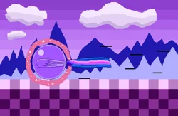 Size: 5175x3375 | Tagged: safe, artist:superhypersonic2000, derpibooru import, twilight sparkle, twilight sparkle (alicorn), alicorn, pony, ball, cloud, crossover, female, gradient background, image, levitation, magic, male, mare, motion lines, mountain, pixel art, png, rolling, self-levitation, solo, sonic the hedgehog, sonic the hedgehog (series), spin dash, spread wings, telekinesis, twiball, wings