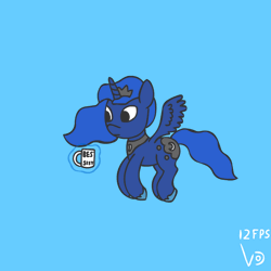 Size: 800x800 | Tagged: safe, artist:vohd, derpibooru import, princess luna, alicorn, pony, animated, blue background, cup, fans, flying, frame by frame, magic, paparazzi, simple background, throwing, tree