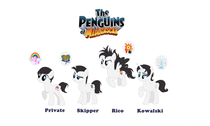 Size: 1961x1181 | Tagged: safe, artist:rainbow15s, derpibooru import, ponified, earth pony, pegasus, pony, unicorn, crossover, kowalski, madagascar, private, rico, skipper, the penguins of madagascar