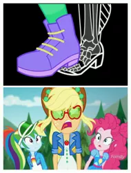 Size: 3106x4096 | Tagged: safe, derpibooru import, screencap, applejack, bulk biceps, pinkie pie, rainbow dash, accountibilibuddies, equestria girls, equestria girls series, spoiler:choose your own ending (season 2), spoiler:eqg series (season 2), abuse, bone, broken bone, broken foot, feet, jackabuse, ouch, skeleton, x-ray, x-ray picture, you know for kids