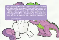 Size: 900x616 | Tagged: safe, artist:ponyconfessions, derpibooru import, spike, sweetie belle, dragon, pony, unicorn, female, filly, implied interspecies, implied kissing, male, shipping, spikebelle, straight