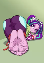 Size: 2480x3566 | Tagged: suggestive, artist:art-2u, derpibooru import, aria blaze, equestria girls, equestria girls series, find the magic, sunset's backstage pass!, spoiler:eqg series (season 2), ariasub, arse-ia blaze, ass, bedroom eyes, bondage, breasts, busty aria blaze, butt, feet, female, femsub, fetish, flirting, foot fetish, imminent tickles, looking at you, looking back, looking back at you, pigtails, sexy, smiling, soles, submissive, tied up, twintails