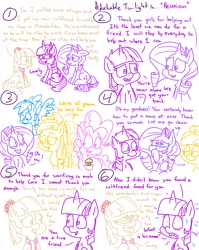 Size: 1280x1611 | Tagged: safe, artist:adorkabletwilightandfriends, derpibooru import, applejack, coco pommel, fluttershy, pinkie pie, rainbow dash, rarity, twilight sparkle, twilight sparkle (alicorn), alicorn, earth pony, pegasus, pony, unicorn, comic:adorkable twilight and friends, adorkable, adorkable twilight, awkward, bombshell, comic, cupcake, cute, dork, food, friendship, helping, humor, implied oc, implied oc:greg, mane six, slice of life, stress