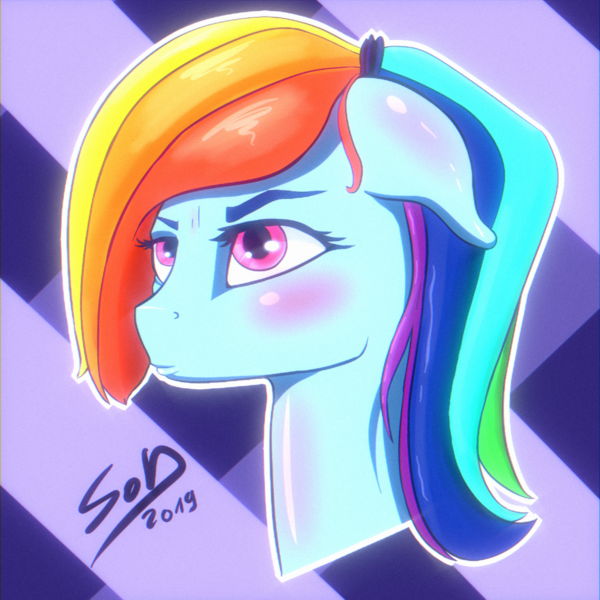 Size: 2048x2048 | Tagged: safe, artist:snowofdestruction, derpibooru import, rainbow dash, pony, alternate hairstyle, rainbow dash is not amused, unamused