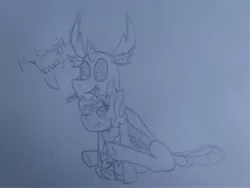 Size: 2576x1932 | Tagged: artist:stemthebug, changedling, changeling, derpibooru import, hybrid, king thorax, moth, mothpony, oc, oc:stem bedstraw, original species, pencil drawing, safe, snuggling, thorax, traditional art