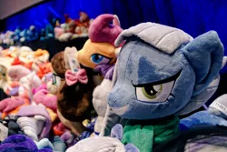 Size: 1024x684 | Tagged: safe, artist:agatrix, derpibooru import, limestone pie, maud pie, smolder, yona, dragon, earth pony, pony, yak, bow, clothes, dragoness, female, galacon, galacon 2019, hair bow, plushie, plushiecon, scarf