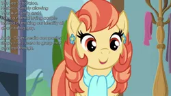 Size: 1920x1080 | Tagged: safe, derpibooru import, edit, edited screencap, screencap, aunt holiday, earth pony, pony, the last crusade, caption, exposition, female, mare, mouthpiece, solo, speech, talking