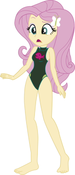 Size: 5639x13169 | Tagged: safe, artist:marcorois, derpibooru import, edit, fluttershy, blue crushed, equestria girls, equestria girls series, forgotten friendship, barefoot, clothes, feet, legs, shocked, simple background, solo, swimsuit, swimsuit edit, transparent background, vector