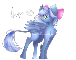 Size: 1900x1500 | Tagged: safe, artist:moondustdragonflight, derpibooru import, oc, oc:fleurbelle, alicorn, pony, alicorn oc, bow, chest fluff, cute, ear fluff, female, hair bow, horn, leg fluff, mare, sweet, watermark, wings, yellow eyes