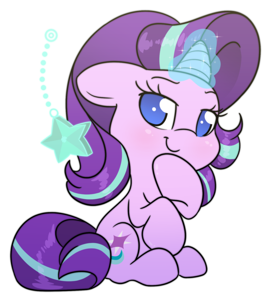 Size: 1536x1710 | Tagged: safe, artist:fluffyxai, derpibooru import, starlight glimmer, pony, unicorn, starlight the hypnotist, spoiler:interseason shorts, chibi, cute, female, floppy ears, glimmerbetes, jewelry, magic, mare, no pupils, pendant, raised hoof, simple background, sitting, solo, transparent background