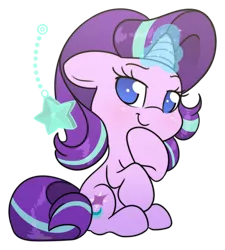 Size: 1536x1710 | Tagged: safe, artist:fluffyxai, derpibooru import, starlight glimmer, pony, unicorn, starlight the hypnotist, spoiler:interseason shorts, chibi, cute, female, floppy ears, glimmerbetes, jewelry, magic, mare, no pupils, pendant, raised hoof, simple background, sitting, solo, transparent background