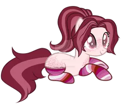 Size: 1280x1070 | Tagged: safe, artist:magicdarkart, derpibooru import, oc, earth pony, pony, butt freckles, clothes, deviantart watermark, female, freckles, mare, obtrusive watermark, prone, simple background, socks, solo, striped socks, transparent background, watermark