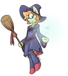 Size: 1953x2160 | Tagged: safe, artist:spheedc, derpibooru import, ponified, earth pony, pony, semi-anthro, bipedal, broom, digital art, female, glasses, hat, little witch academia, lotte yanson, mare, simple background, solo, transparent background, witch, witch hat