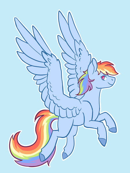 Size: 1200x1600 | Tagged: safe, artist:flaming-trash-can, derpibooru import, rainbow dash, pegasus, pony, blue background, female, flying, mare, simple background, wings