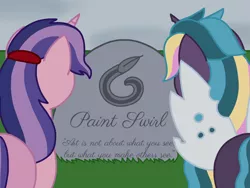 Size: 2048x1536 | Tagged: artist:kindheart525, bittersweet, changepony, derpibooru import, duo, gravestone, hybrid, implied death, kindverse, magical gay spawn, next generation, oc, oc:amethyst glow, oc:bedbug, offspring, offspring's offspring, parent:oc:ambrosia, parent:oc:hawk eye, parent:oc:paint swirl, parent:oc:royal splendor, parents:oc x oc, safe, unofficial characters only