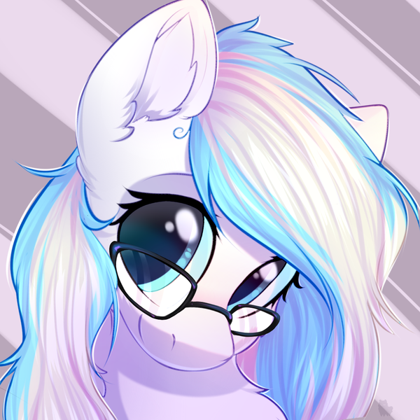Size: 1000x1000 | Tagged: safe, artist:alphadesu, derpibooru import, oc, oc:contrail skies, unofficial characters only, pegasus, pony, bust, female, glasses, mare, portrait, solo