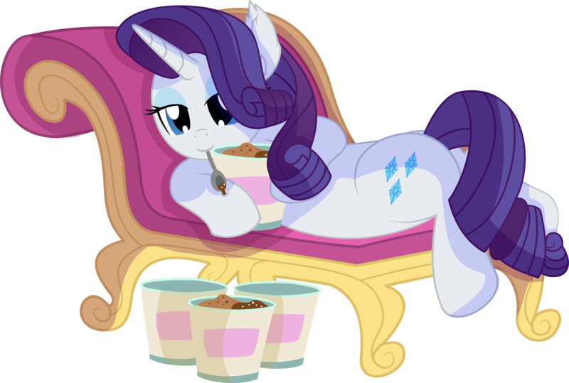 Size: 7875x5307 | Tagged: safe, artist:cyanlightning, derpibooru import, rarity, pony, unicorn, .svg available, absurd resolution, chair, chest fluff, chocolate, cute, draw me like one of your french girls, ear fluff, eating, fainting couch, female, food, ice cream, mare, mouth hold, raribetes, simple background, sitting, solo, spoon, table, transparent background, vector