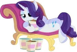 Size: 7875x5307 | Tagged: safe, artist:cyanlightning, derpibooru import, rarity, pony, unicorn, .svg available, absurd resolution, chair, chest fluff, chocolate, cute, draw me like one of your french girls, ear fluff, eating, fainting couch, female, food, ice cream, mare, mouth hold, raribetes, simple background, sitting, solo, spoon, table, transparent background, vector