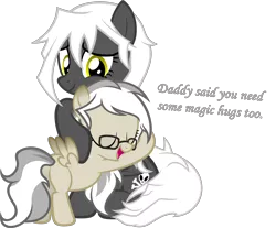 Size: 3498x2900 | Tagged: safe, artist:zacatron94, derpibooru import, oc, oc:artistic treasure, oc:captain white, unofficial characters only, pegasus, pony, female, filly, hug, mare, mother and child, mother and daughter, offspring, parent:oc:blank novel, parent:oc:captain white, parents:oc x oc, parents:whitenovel, simple background, transparent background, vector