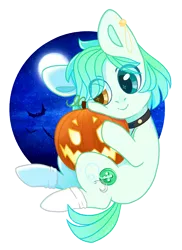 Size: 868x1194 | Tagged: safe, artist:shady-bush, derpibooru import, oc, oc:cassiopeia, earth pony, pony, chibi, clothes, female, halloween, heterochromia, holiday, jack-o-lantern, mare, pumpkin, solo