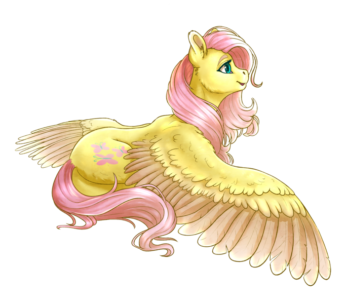 Size: 2814x2478 | Tagged: safe, artist:gaelledragons, derpibooru import, fluttershy, butterfly, pegasus, pony, butt, cute, female, flutterbutt, looking at something, mare, plot, shyabetes, simple background, smiling, solo, transparent background, white outline