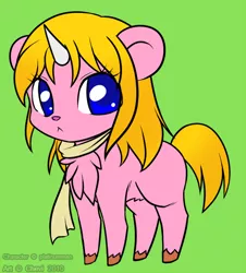 Size: 600x664 | Tagged: safe, artist:shizuworks, derpibooru import, oc, oc:apple fuji, unofficial characters only, pony, unicorn, chest fluff, clothes, female, green background, horn, mare, scarf, simple background, solo, unicorn oc, unshorn fetlocks