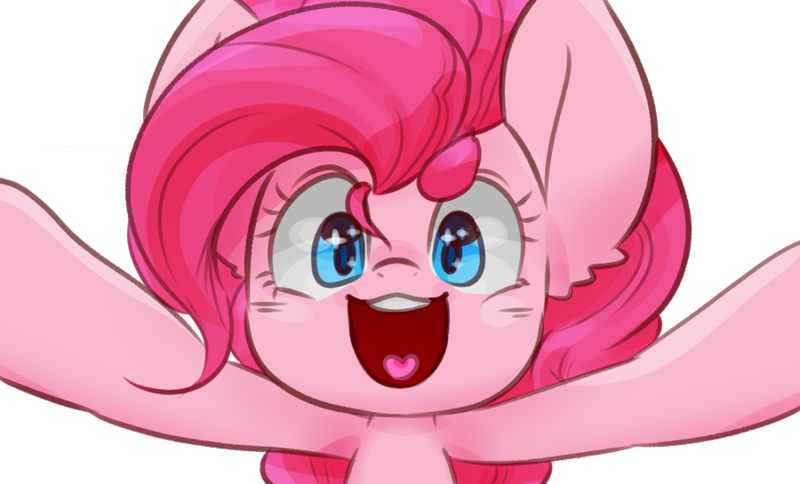 Size: 900x545 | Tagged: safe, artist:temmie-kun, derpibooru import, pinkie pie, pony, big ears, bust, cute, diapinkes, ear fluff, happy, heart, looking at you, open mouth, portrait, simple background, solo, transparent background