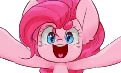 Size: 900x545 | Tagged: safe, artist:temmie-kun, derpibooru import, pinkie pie, pony, big ears, bust, cute, diapinkes, ear fluff, happy, heart, looking at you, open mouth, portrait, simple background, solo, transparent background