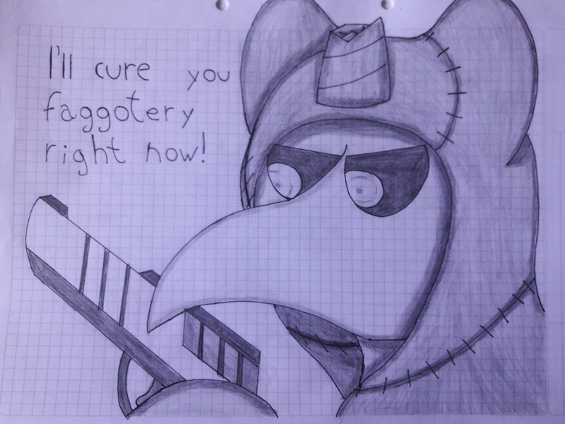 Size: 4096x3072 | Tagged: safe, artist:juani236, derpibooru import, ponified, pony, unicorn, barely pony related, black and white, broken horn, doctor, faggot, grammar error, graph paper, grayscale, gun, horn, mask, misspelling, monochrome, plague doctor, plague doctor mask, scp, scp foundation, scp-049, solo, traditional art, vulgar, weapon