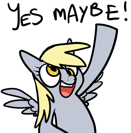 Size: 461x467 | Tagged: safe, artist:goodmode, deleted from derpibooru, derpibooru import, derpy hooves, pegasus, pony, caption, derp, maybe, simple background, smiling, solo, transparent background, yes