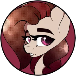 Size: 1200x1200 | Tagged: safe, artist:crimmharmony, derpibooru import, oc, oc:crimm harmony, unofficial characters only, pegasus, pony, bust, dithering, female, lidded eyes, mare, red background, simple background, solo
