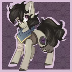 Size: 1050x1050 | Tagged: safe, artist:crimmharmony, derpibooru import, oc, oc:octave slav, unofficial characters only, earth pony, pony, fallout equestria, abstract background, bandage, clothes, looking at you, neckerchief, solo, vest