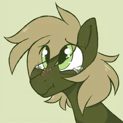 Size: 800x800 | Tagged: safe, artist:crimmharmony, derpibooru import, oc, oc:murky, unofficial characters only, pegasus, pony, fallout equestria, fallout equestria: murky number seven, bust, fanfic art, green background, looking at you, male, portrait, sad, simple background, solo, stallion, teary eyes, wart