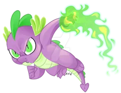 Size: 1020x783 | Tagged: artist:dragonfoxgirl, badass, derpibooru import, deviantart watermark, dragon, dragonfire, epic spike, fire, green fire, male, obtrusive watermark, pyromancy, safe, simple background, slit eyes, solo, spike, transparent background, watermark