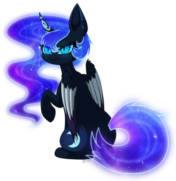 Size: 1420x1464 | Tagged: safe, artist:spirit-1, derpibooru import, nightmare moon, princess luna, pony, alternate design, big ears, curved horn, horn, simple background, solo, transparent background